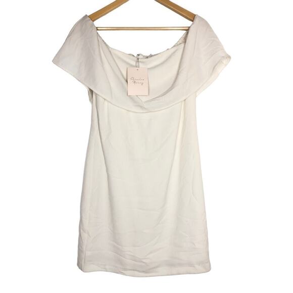 Charles Henry Dress Off The Shoulder Ruffle Overlay Mini Ivory White NWT XS - Picture 4 of 10